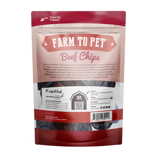 Farm to Pet Beef Chips 100% Natural Crunchy Dog Treat Snacks