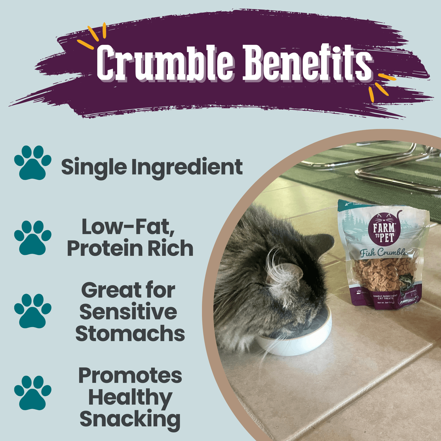 Farm To Pet Fish Crumbles Cat Treats 3.2oz ๐