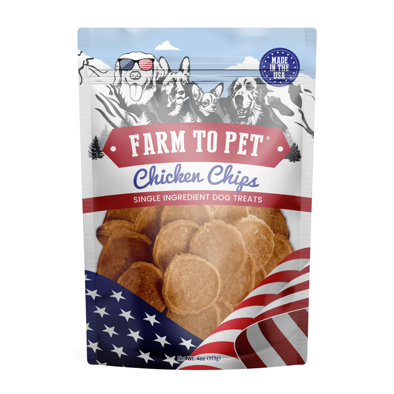 Farm To Pet Americana Chicken Chips (4oz) - Farm To Pet Dog Treats - The Family Pet