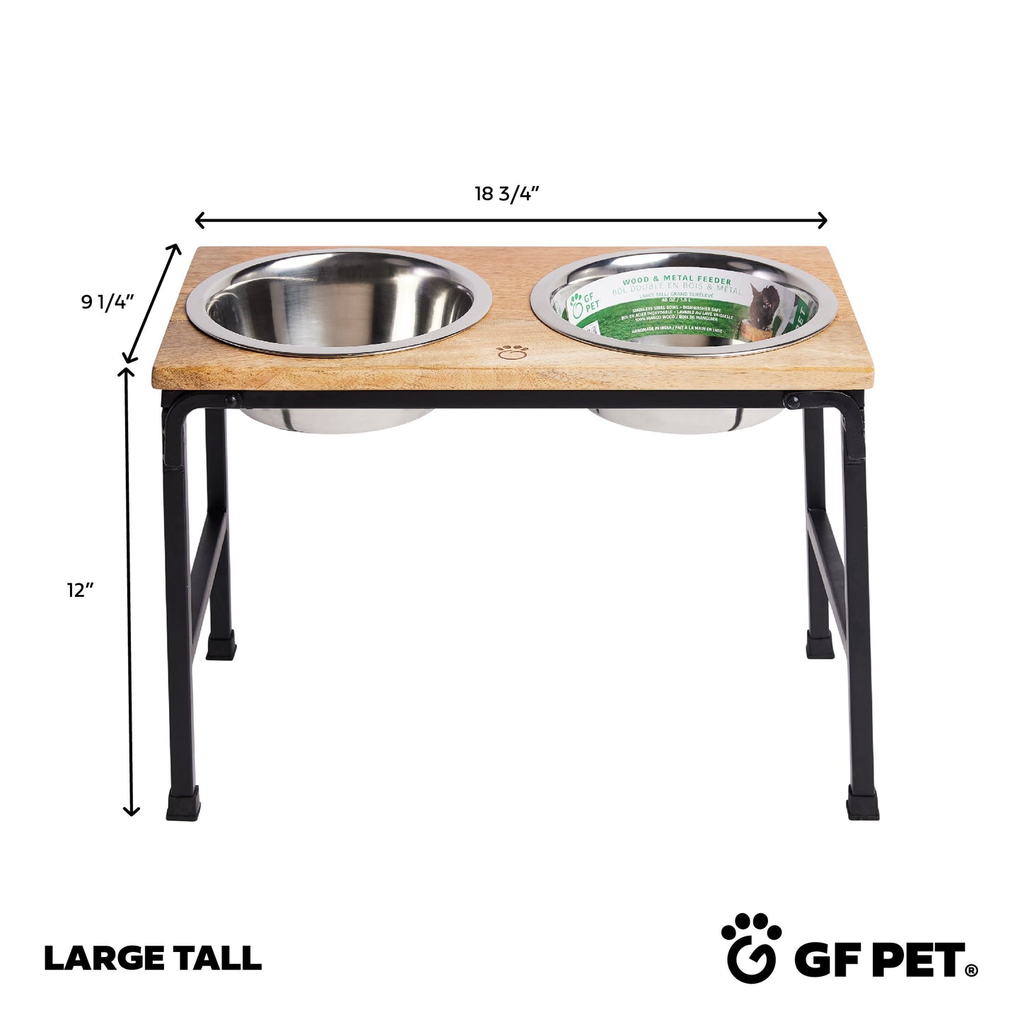 Premium Elevated Mango Wood and Metal Pet Bowl Feeder Stand