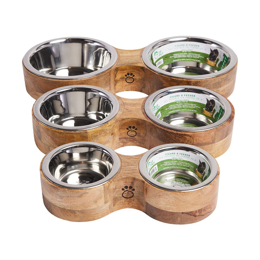Wood Metal Feeder Double Diner Pet Feeding Hydration Supply