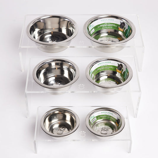 Acrylic Double Feeder - Clear - detail view | Pet Bowls, Feeders & Waterers at Purrfect Pet Kingdom
