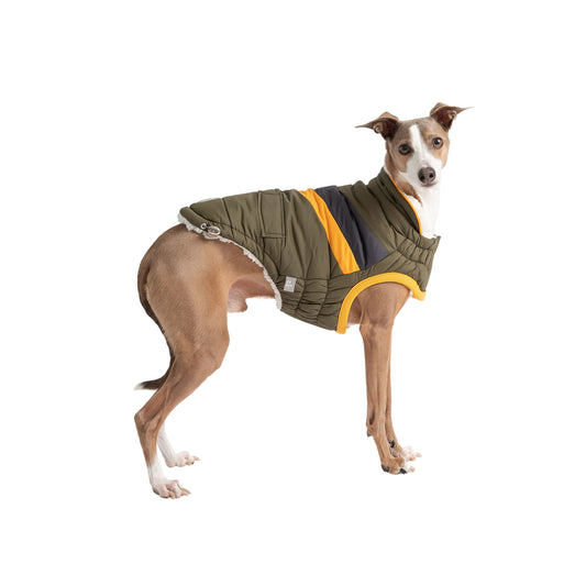 Alpine Puffer - Dark Khaki - detail view | Dog Jackets at Purrfect Pet Kingdom for Dogs and Cats