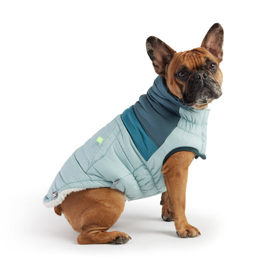 Retro Puffer Light Blue Dog Apparel Premium Pet Supply - detail view