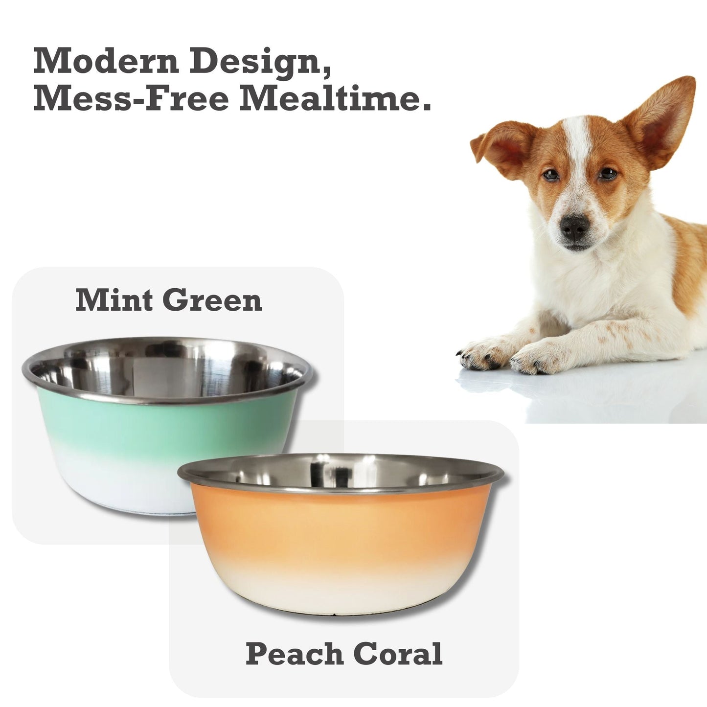 Deep Dog Bowl – Stainless Steel Bowl, Ideal for Small, Medium & Large Dogs – Peach Coral - Purrfect Pet Kingdom