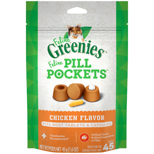 Greenies FELINE GREENIES Chicken Flavored Pill Pockets, 45 Count Regular price (1.6oz) - Dental Cat Treat - The Family Pet