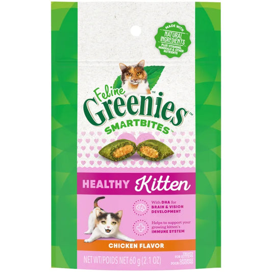 Greenies FELINE GREENIES Chicken Flavored Healthy Kitten SMARTBITES (2.1oz) - Greenies Cat Treats - The Family Pet