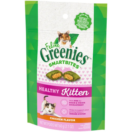 Greenies FELINE GREENIES Chicken Flavored Healthy Kitten SMARTBITES (2.1oz) - Greenies Cat Treats - The Family Pet