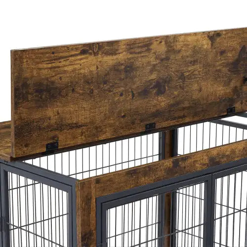 Rolling Rustic Brown Dog Crate Table with Double Doors - Ameraeon