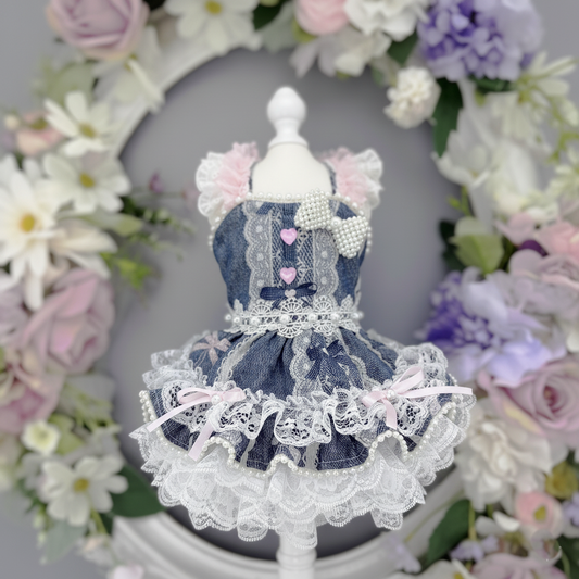 Handmade Denim Lace Pet Dress - Purrfect Pet Kingdom