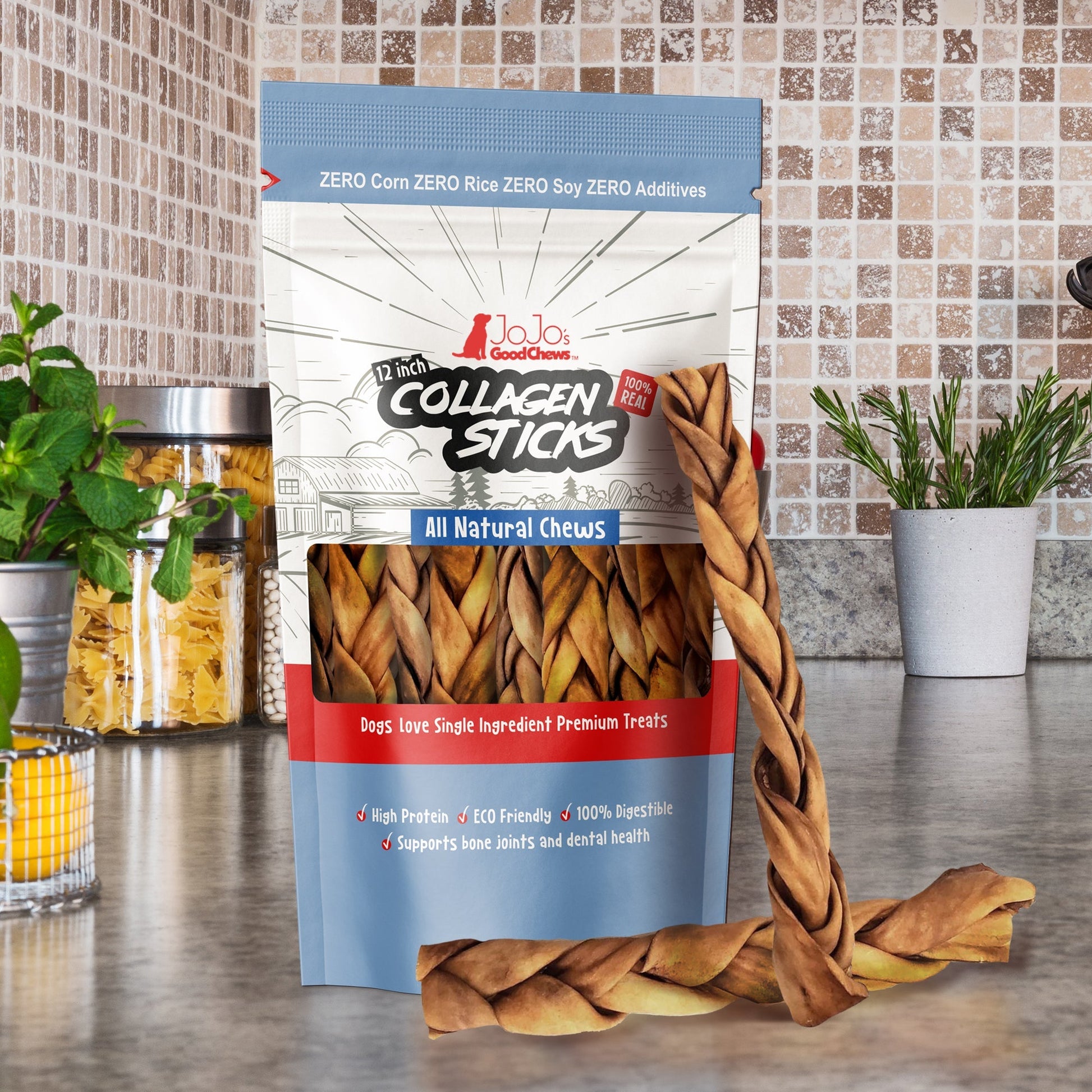 Braided Collagen Stick Dog Treats for Joint Health - 12-Inch Standard (4-Pack) - Purrfect Pet Kingdom