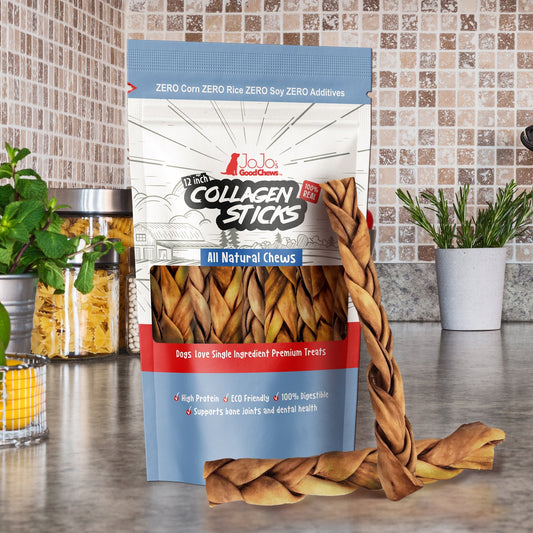 Braided Collagen Stick Dog Treats for Joint Health - 12-Inch Standard (4-Pack)