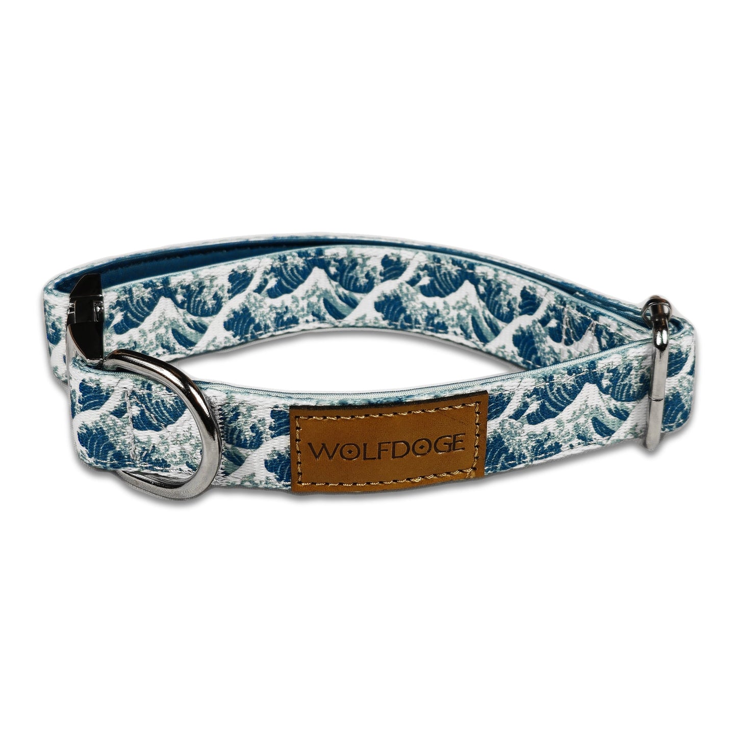 Dog Collar Japanese Wave Pattern Blue Silver ๐