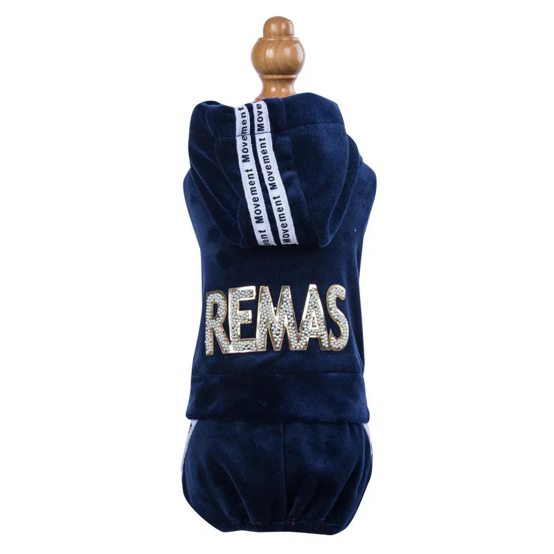 Velvet Dog Cat Jumpsuit Coat Classic Apparel 5 sizes - pet clothing - THRIXINE - Nave Blue - S - 14:173#Nave Blue;5:100014064