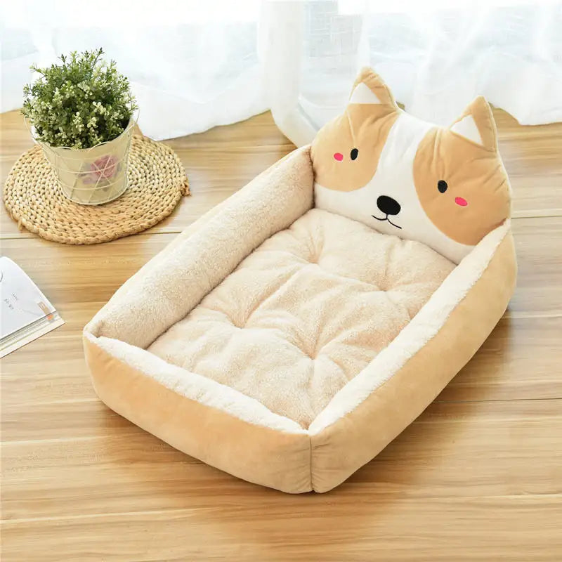 Cute Cartoon Pet Bed - Winter Warm Sofa for Small & Medium Dogs, Cats