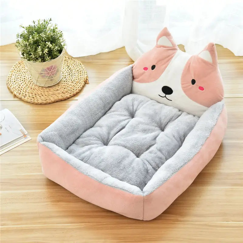 Cute Cartoon Pet Bed - Winter Warm Sofa for Small & Medium Dogs, Cats