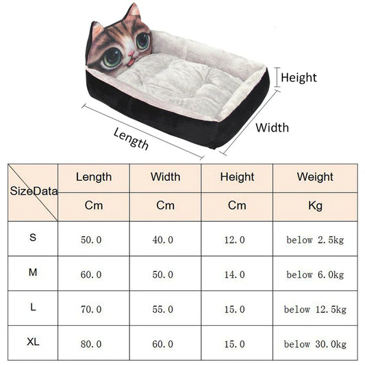 Cute Cartoon Pet Bed - Winter Warm Sofa for Small & Medium Dogs, Cats