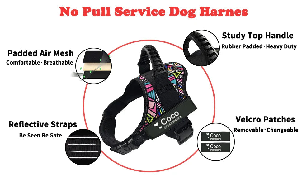 🦮 Professional Service Dog Harness - Custom ID Vest with Reflective Safety Design