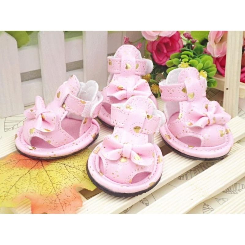 Pink Bow Dog Sandals - 4 PC set