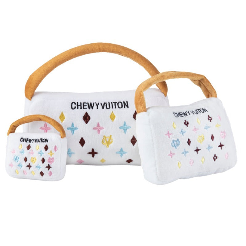 White Chewy V Handbag Plush Squeak Dog Toy - 3 Sizes