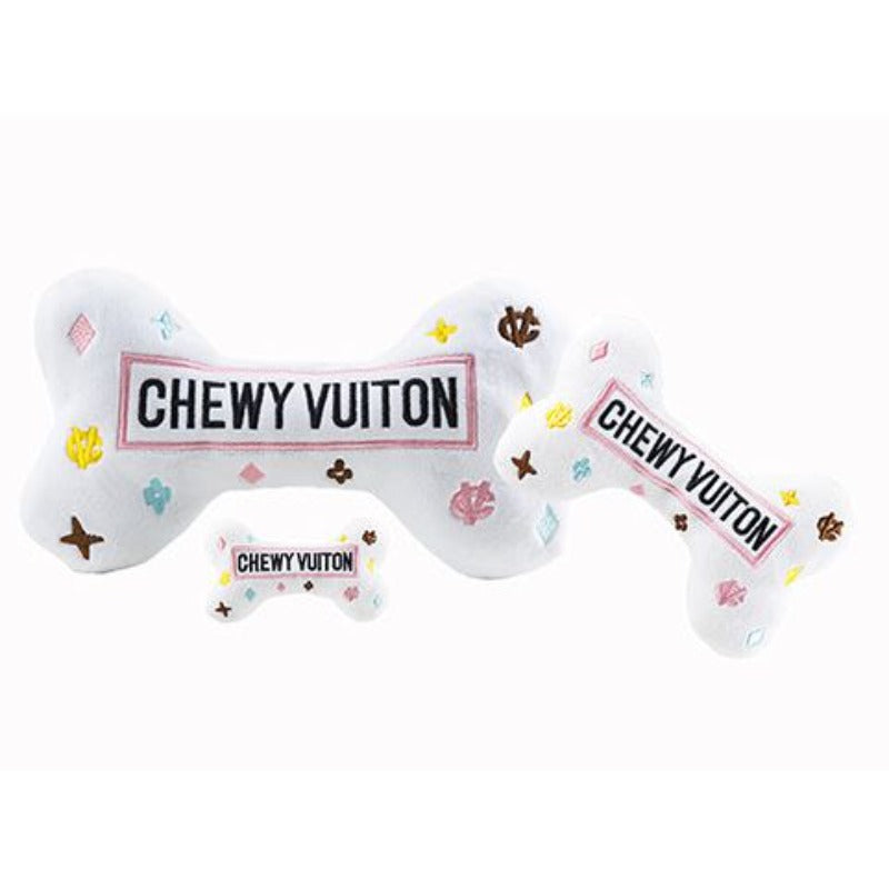 White Chewy V Bone Plush Squeak Dog Toy - 3 Sizes