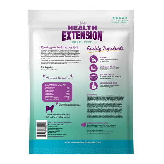 Health Extension Crunchy Heart Shaped Buffalo Dog Treats (12oz)