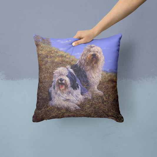 Old English Sheepdogs by Michael Herring Throw Pillow - 14x14 Decorative Pillow – Art for Your Home & Patio HMHE0229PW1414