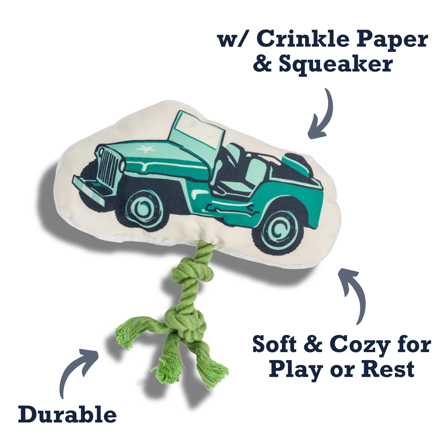 Army Jeep Plush Dog Toy Squeaker Crinkle ๐