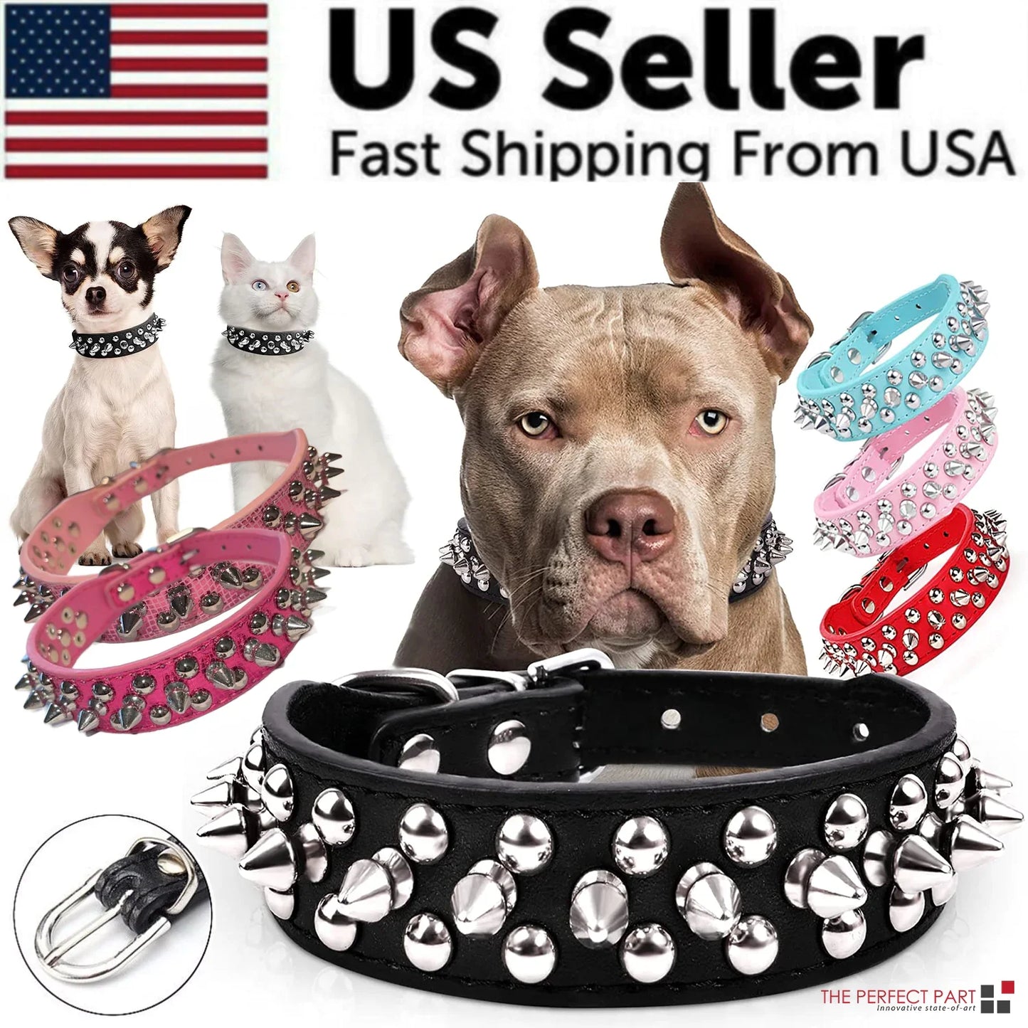 Rugged Leather Spiked Collar for Dogs and Cats - Ameraeon