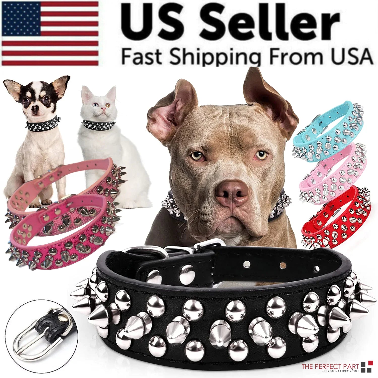 Rugged Leather Spiked Collar for Dogs and Cats - Ameraeon
