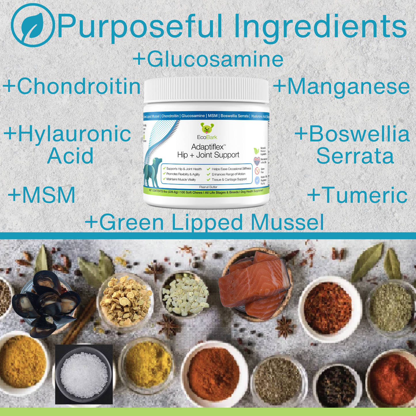 EcoBark Adaptiflex™ Hip and Joint Supplement for Dogs with Glucosamine, Chondroitin, and MSM