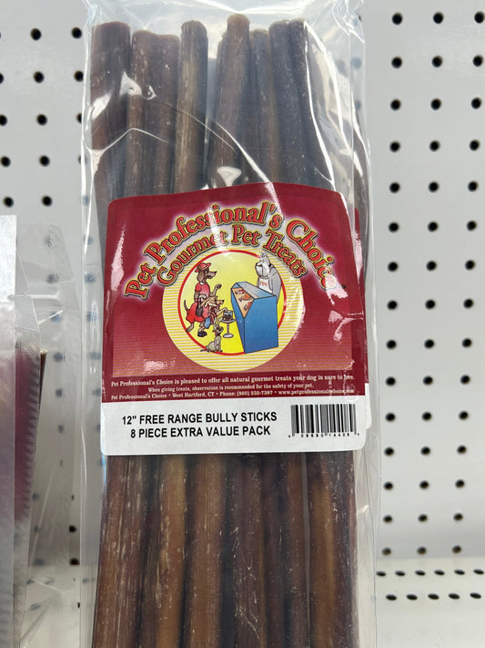 Pet Professional's Choice 8pk 12" Free Range Bully Sticks - Pet Professional's Choice Dog Treats - The Family Pet