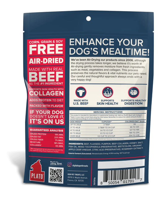 Plato Air - Dried Beef & Collagen Food Topper for Dogs (5.5oz) - Dog Food Topper - The Family Pet