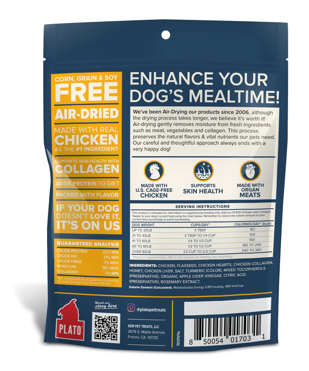 Plato Air - Dried Chicken & Collagen Food Topper for Dogs (5.5oz) - Plato Dog Food Topper - The Family Pet