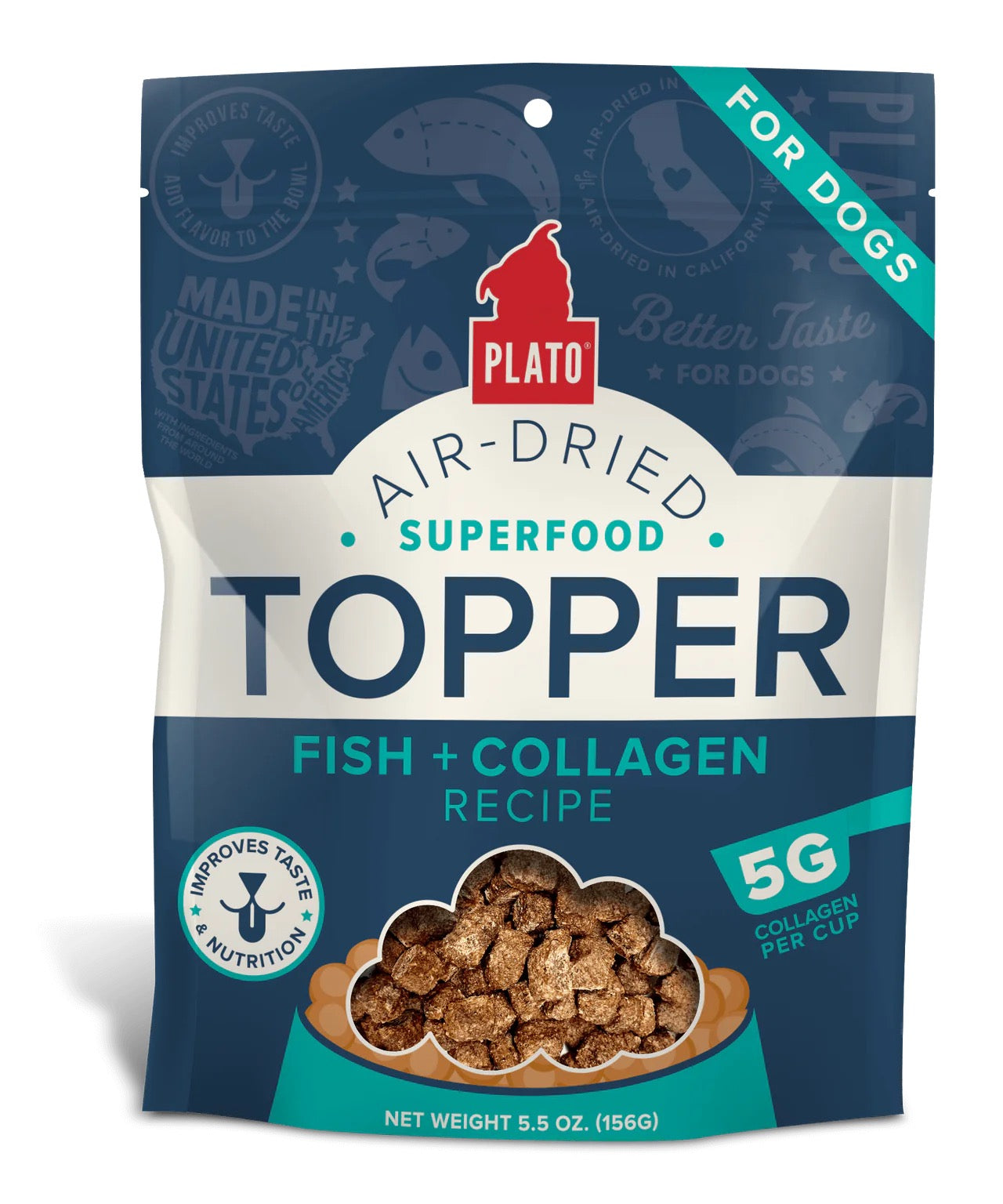 Dog Food Topper Fish Collagen Air Dried 5.5 Oz Plato ✅