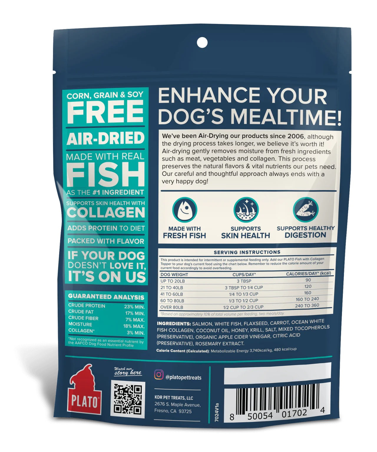 Dog Food Topper Fish Collagen Air Dried 5.5 Oz Plato ✅