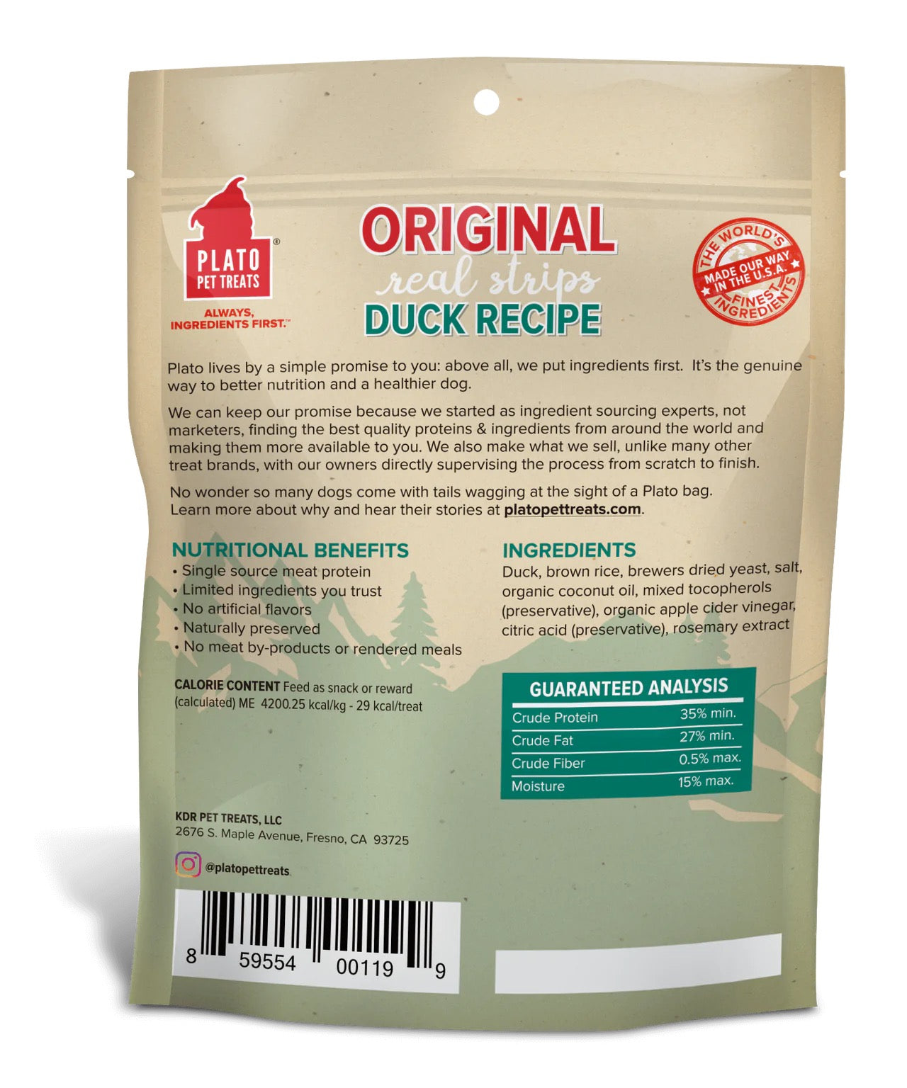 Plato Original Real Strips Duck Dog Treats (6oz) - Plato Chewy Dog Treats - The Family Pet