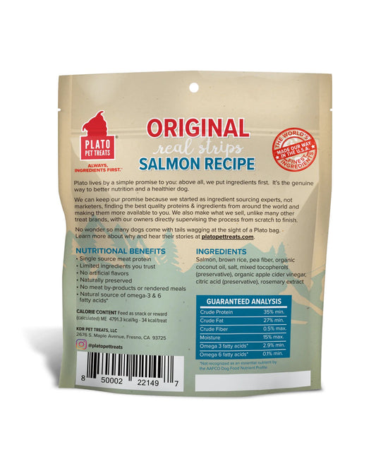Plato Original Real Strips Salmon Dog Treats (6oz) - Plato Chewy Dog Treats - The Family Pet