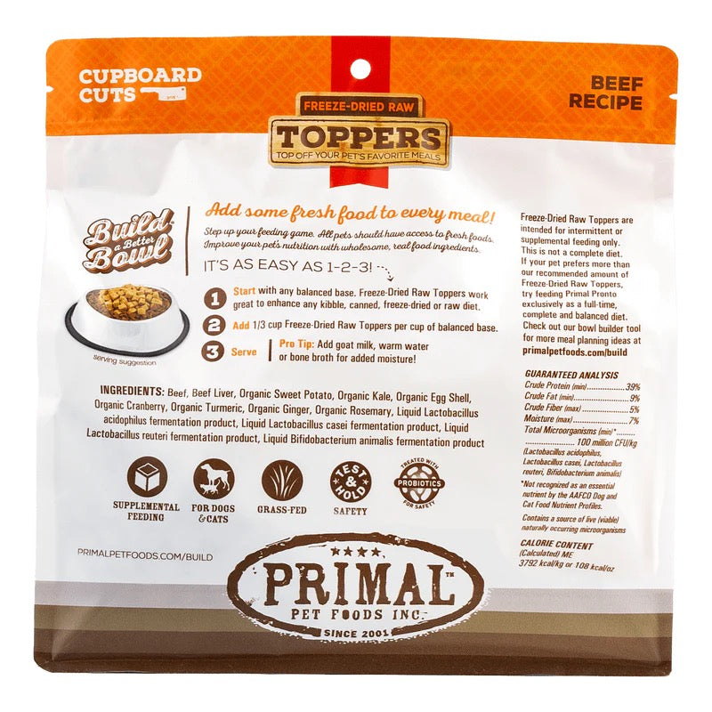 Primal Cupboard Cuts Beef Freeze Dried Raw Toppers for Dogs & Cats (3.5oz) - Freeze Dried Dog Food - The Family Pet