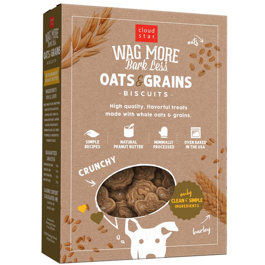 Wagmore Oats & Grains Peanut Butter Crunchy Biscuits Dog Treats (16oz) - Dog Biscuits - The Family Pet