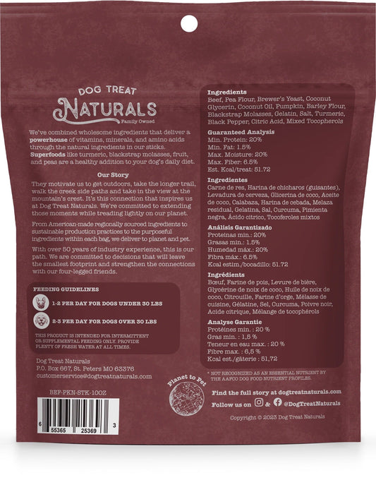 Dog Treat Naturals Superfood Sticks, Beef & Pumpkin Dog Treats (10oz)