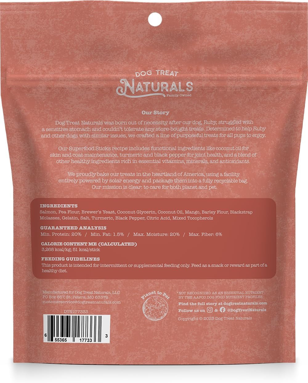 Salmon Mango Superfood Dog Treats Sticks 10 Oz ๐