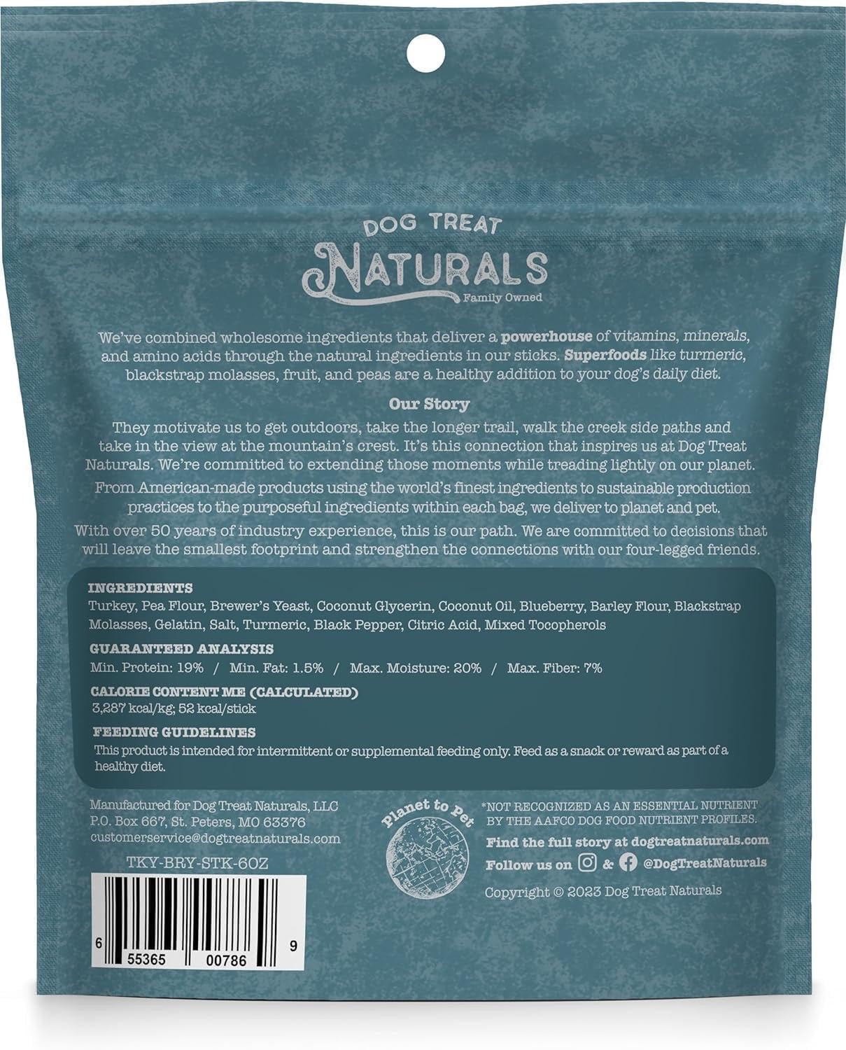 Dog Treat Naturals Superfood Sticks, Turkey & Blueberry Dog Treats (10oz) - Chewy Dog Treats - The Family Pet