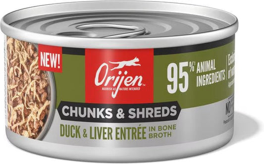 Orijen Grain Free Chunks & Shreds, Duck & Liver Wet Cat Food (3oz) - Wet Cat Food - The Family Pet