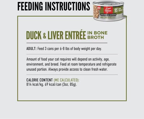 Orijen Grain Free Chunks & Shreds, Duck & Liver Wet Cat Food (3oz) - Wet Cat Food - The Family Pet