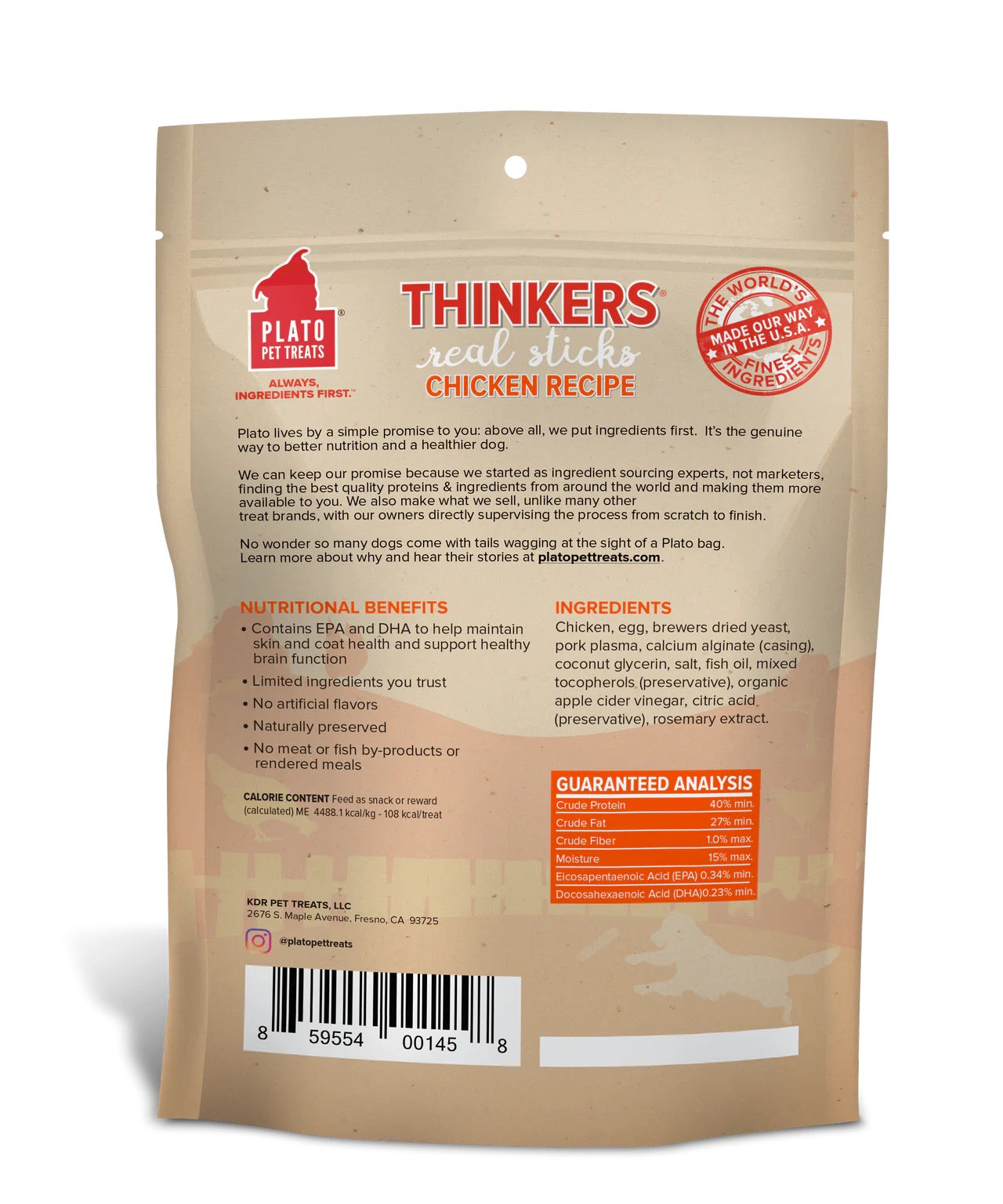 Plato Thinkers Chicken Sticks Dog Treats (10oz) - Plato Chewy Dog Treats - The Family Pet