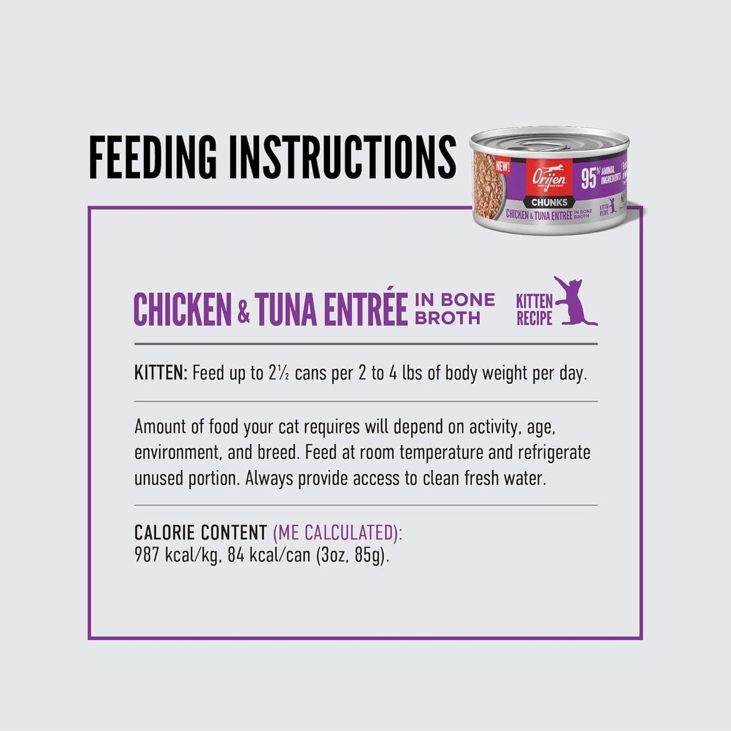 Orijen Grain Free Chunks & Shreds, Kitten Chicken & Tuna Wet Cat Food (3oz)
