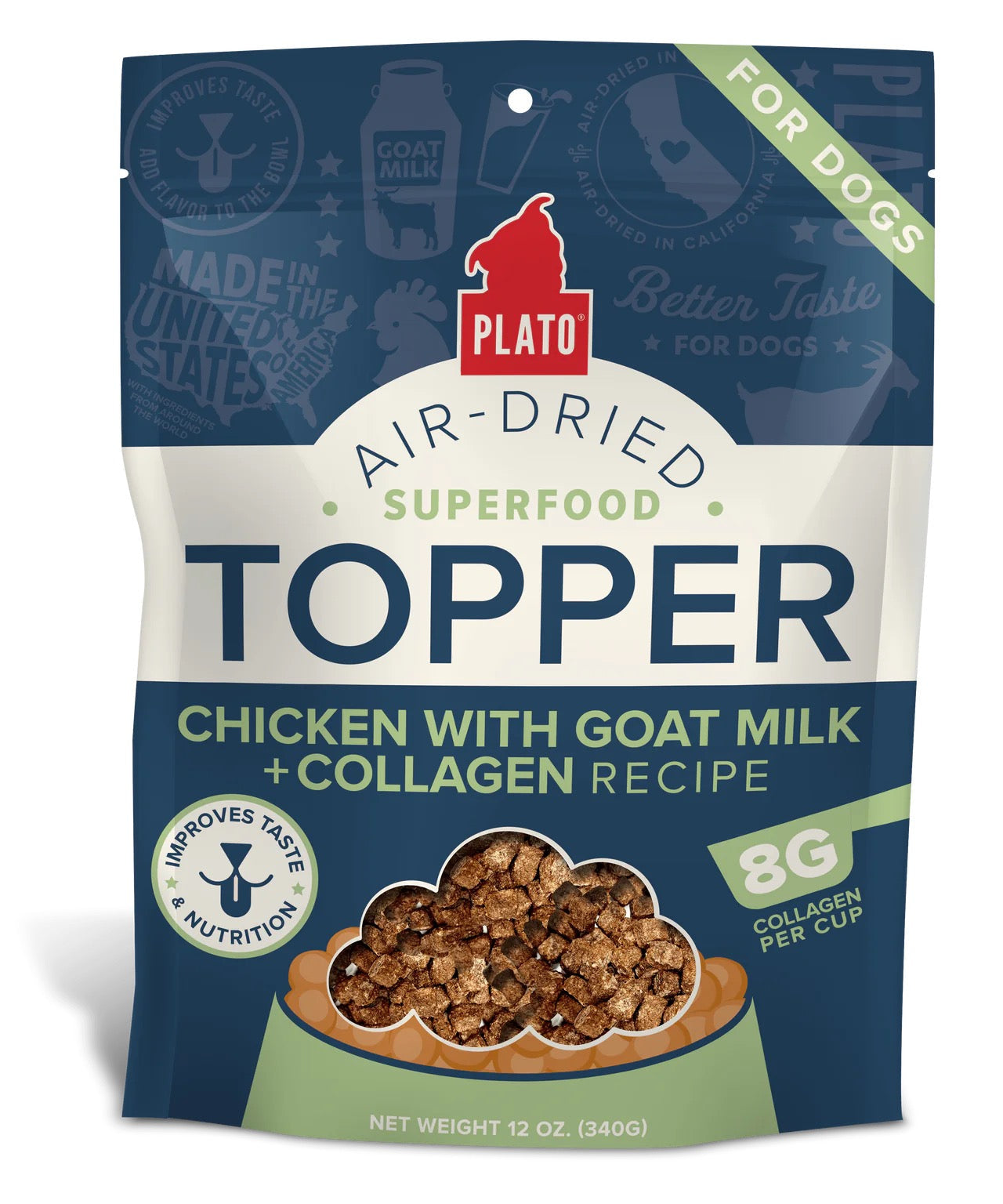 Dog Food Topper Chicken Collagen Air Dried 12oz USA ๐