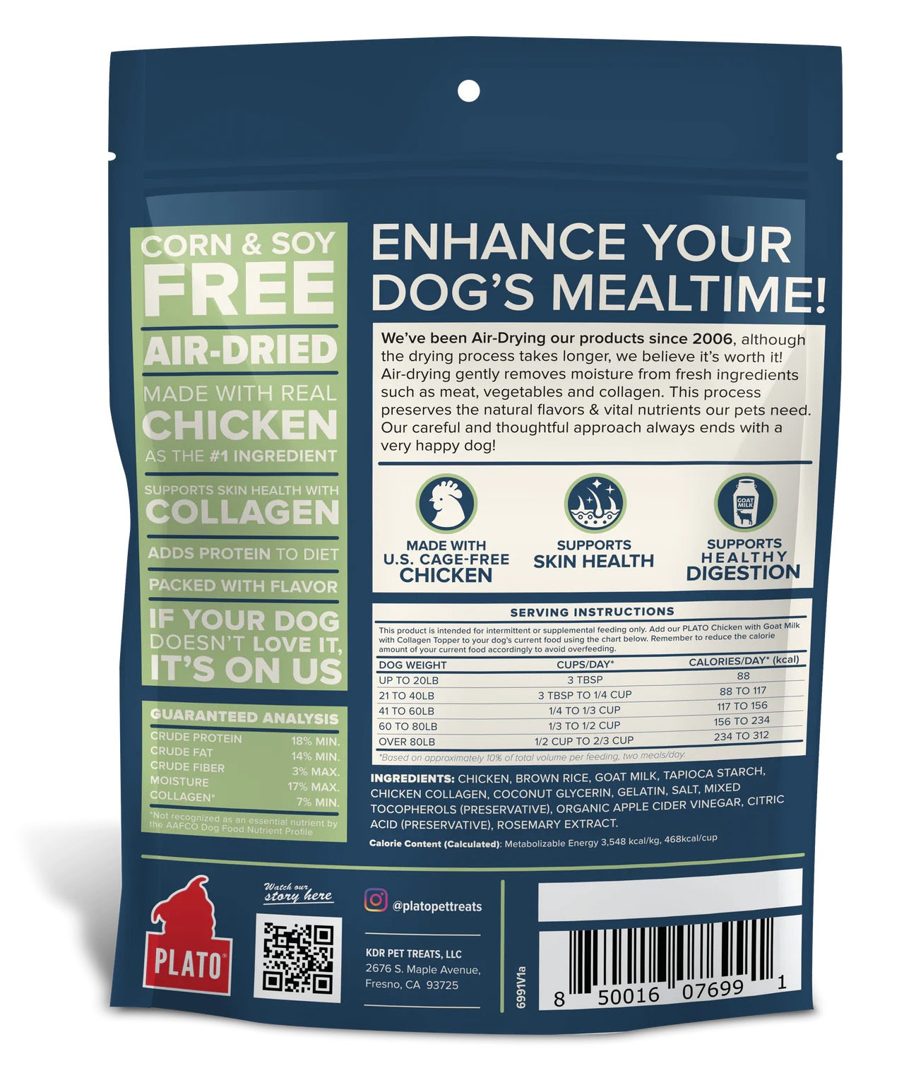 Plato Air - Dried Chicken with Goat Milk Food Topper for Dogs (12oz) - Dog Food Topper - The Family Pet