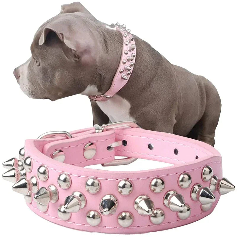 Rugged Leather Spiked Collar for Dogs and Cats - Ameraeon